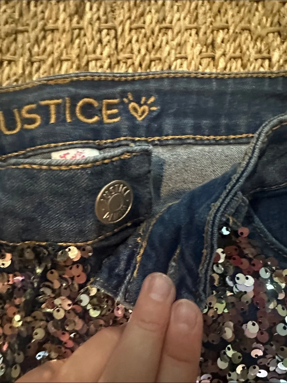 Justice Iridescent Sequin Denim Shorts - Blue